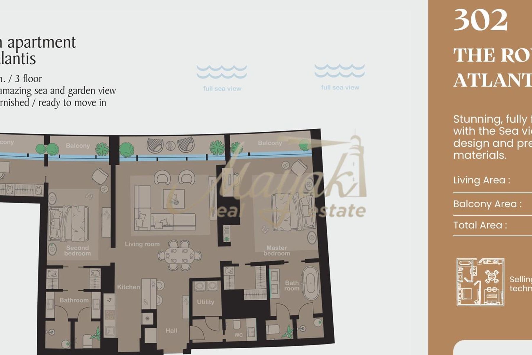 Stunning, fully furnished 2 bdr with the Sea view, unique design and premium materials.